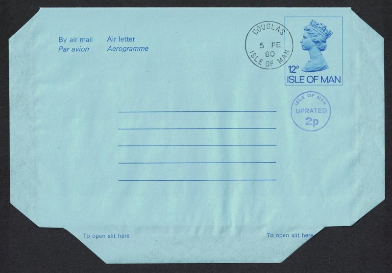 Isle of Man Aerogramme Non-illustrated 1980 Uprated 2p Cancelled 1980
