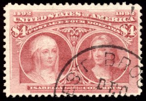 US 244 $4 Columbian Expo 1893 Queen Isabella and Columbus PF cert F-VF used