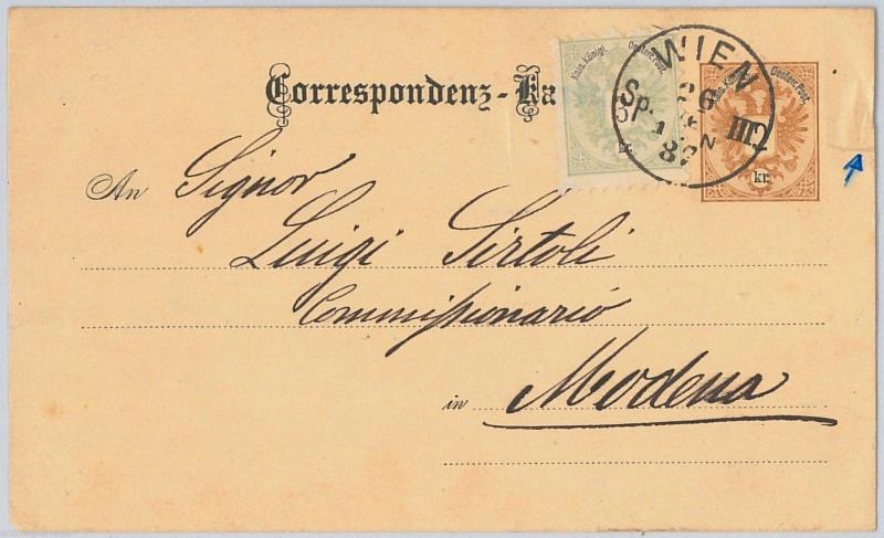 AUSTRIA Österreich -  POSTAL HISTORY: STATIONERY CARD Ganzsachen to MODENA 1887