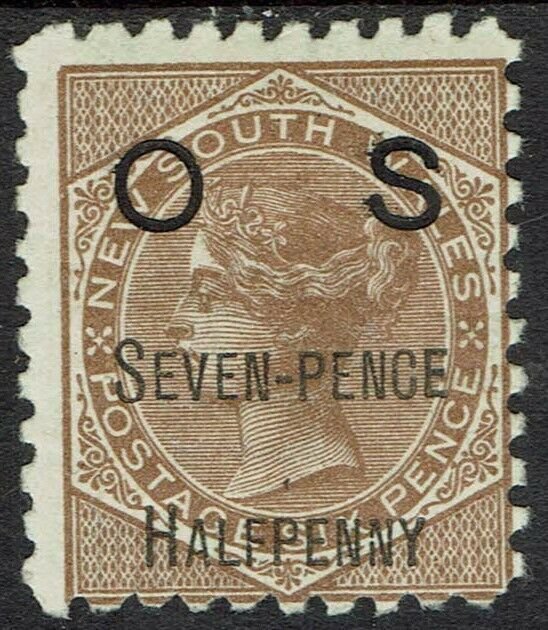 NEW SOUTH WALES 1891 QV OS SEVEN-PENCE HALFPENNY ON 6D