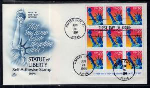 US 2599 Statue of Liberty Pane of Nine Artcraft U/A FDC