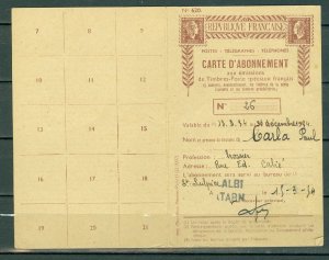 FRANCE 1954 POSTAL HISTORY  CARTE D'ABONNEMENT AUX EMISSIONS  ...#C31