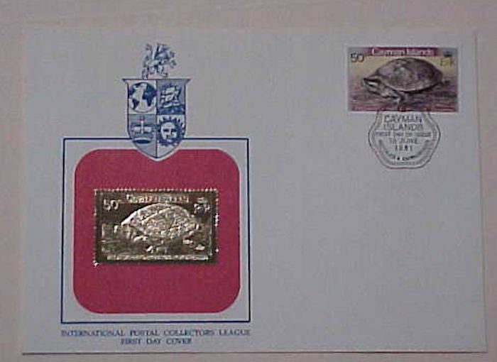 CAYMAN ISLANDS FDC GOLD FOIL 1981 TURTLE CACHET UNADDRESSED