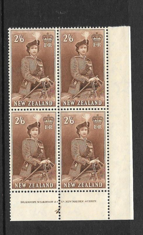 NEW ZEALAND 1954  2/6  QEII   PLATE  BLK 4    MNH  CP N13a