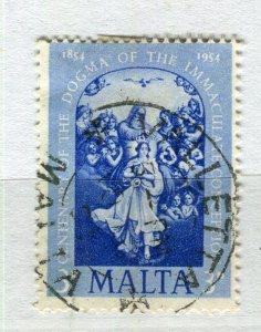 MALTA; 1954 early QEII pictorial issue fine used 3d. value fair POSTMARK