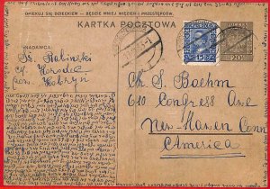 aa2224 - POLAND - Postal History -  STATIONERY  CARD to USA 1933 in YIDDISH