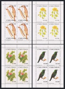 St Thomas & Prince 1054I-1054L blocks/4,MNH.Mi 1330-1333 klb. Flora,Birds.1992.