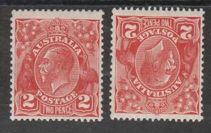 AUSTRALIA 1926 KGV 2D SMALL MULTI WMK UPRIGHT AND INVERTED PERF 13.5 X 12.5 