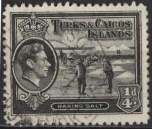 Turks & Caicos 78 (used) ¼p raking salt, George V, black (1938)