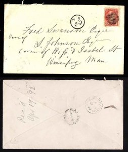 Canada-covers #11196 - 3c Small Queen - Baldur,Man-Ap 19 1892 [ post office ope