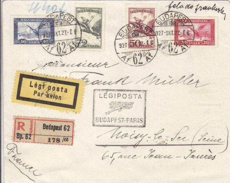 1927, 1st Flt., Budapest, Hungary to Paris, France, Registered (20835)