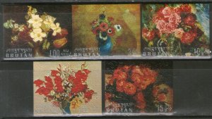 Bhutan 1970 Flowers Painting by Van Gogh Renoir Art Thick Card 5 diff. MNH 2304