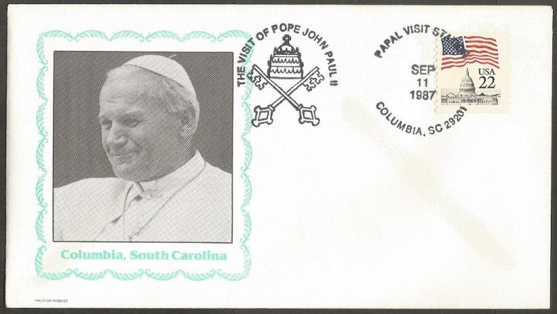 US COVER.1987 THE VISIT OF POPE JOHN PAUL II TO COLUMBIA, S CAROLINA.COIL STAMP