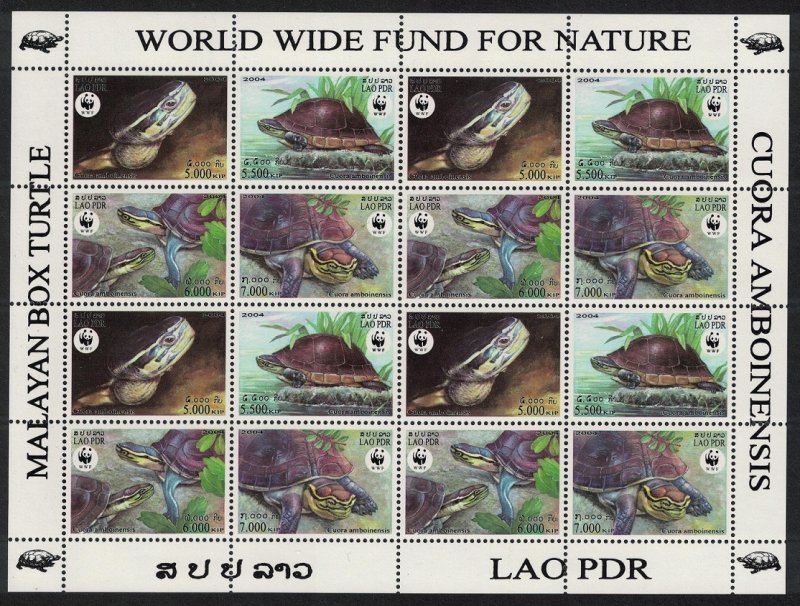 Laos WWF Malayan Box Turtle Sheetlet of 4 sets 2004 MNH SC#1625 a-d