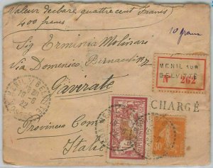 42040 - FRANCE - POSTAL HISTORY - VALUE DISPLAY: LETTER to ITALY 1922-