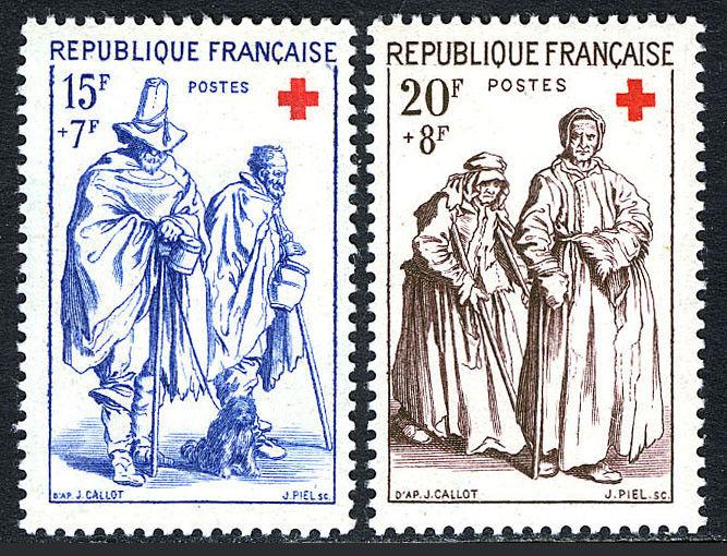 France B318-B319, MNH. Red Cross. Engraving by Jacques Callot, 1957