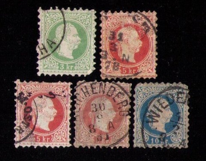 Austria Sc 35-36,39 Used EARLY Franz Josef  (Lot Of Five) Color Shades F-VF