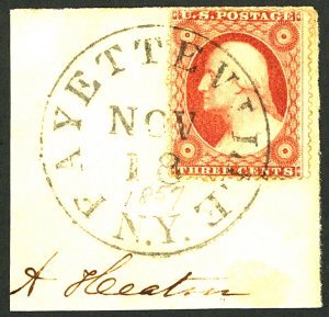 U.S. #26 USED ON PIECE, 1857 FAYETTEVILLE NY