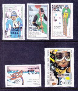 Congo PR C266-70 MNH 1979 13th Winter Olympics Over Printed Lake Placid Set of 5