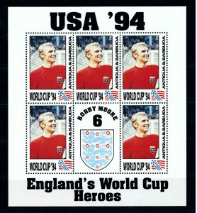 [101292] Antigua & Barbuda 1993 World cup football USA Bobby Moore Sheet MNH