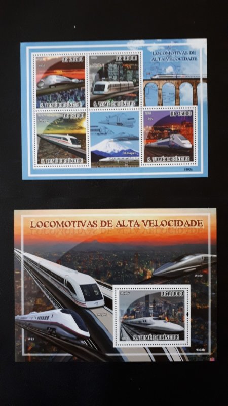 Trains and locomotives - Sao Tome and Principe 2009 - Complete SS+Bl ** MNH