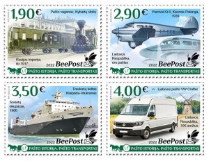 Lithuania 2022 Postal transport history BeePost Set of 4 stamps MNH