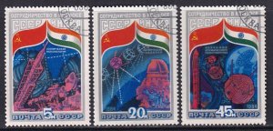 Russia 1984 Sc 5241-3 Intercosmos Cooperative Space Program with India Stamp CTO