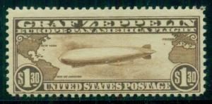 US #C14 $1.30 Zeppelin, og, NH, small natural gum skips, fresh and F/VF