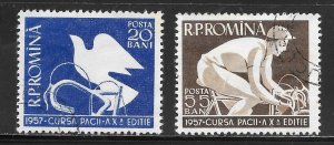 Romania Scott 1153-54 Used H - 1957 Bicycle Peace Race Issue