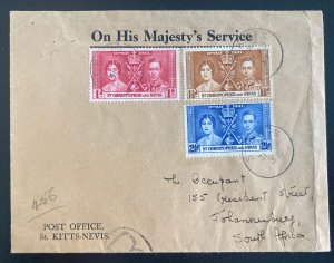 1937 St Kitts First Day Cover To South Africa  King George VI Coronation