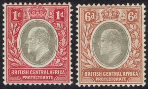 BRITISH CENTRAL AFRICA 1907 KEVII 1D AND 6D WMK MULTI CROWN CA