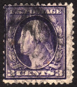 1911, US 3c, Washington, Used, thin, Sc 376