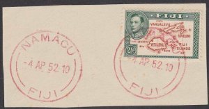 FIJI 1952 GVI 2½d on piece superb NAMACU cds in red - in use 5 months only..L531