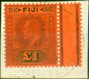 Fiji 1912 £1 Purple & Black-Red SG124 Superb Used on Piece