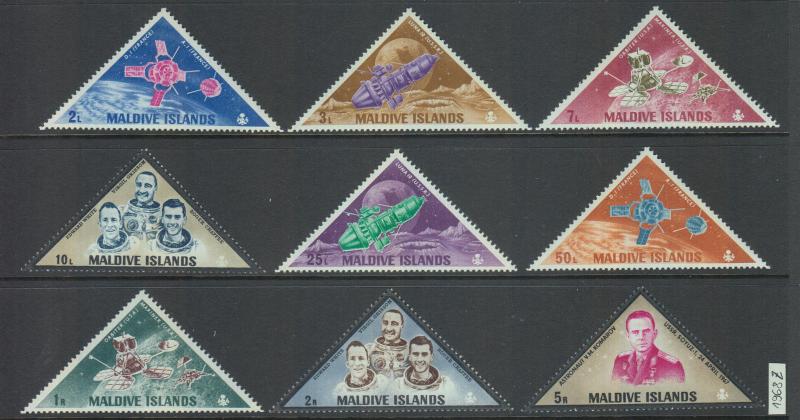 XG-Z904 MALDIVES IND - Space, 1968 Exploration, Satellites, 9 Values MNH Set