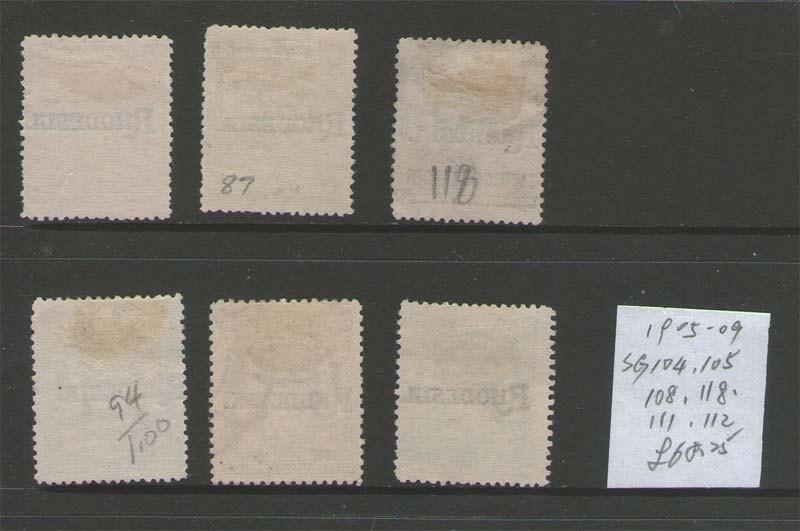 Rhodesia 1905-09 SG 104,105,108,118,111,112 FU Cat £68