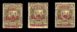 Dominican Republic #166-168 Cat$22.25, 1905 Surcharges, set of three, hinged