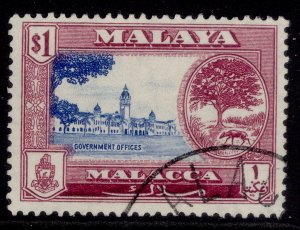 MALAYSIA - Malacca QEII SG58, $1 ultramarine & reddish purple, FINE USED.