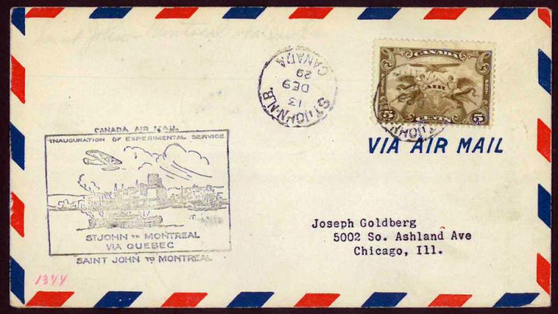 CANADA 1929 Saint John N.B. to Montreal P.Q. FFC 