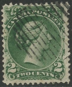 CANADA Sc#24b 1868 2c Green Thin Paper Variety Almost VF Centered Used
