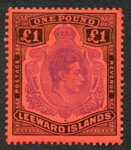 Leeward Is SG114c One Pound Violet and Black/scarlet Perf 13 U/M 
