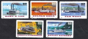 United States #3091-95 32¢ Riverboats (1996). Five singles. MNH