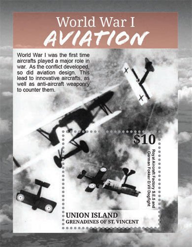 UNION ISLAND 2015 - WORLD WAR I - AVIATION STAMP SOUVENIR SHEET MNH