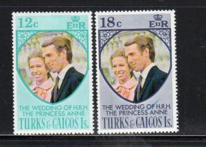 TURKS & CAICOS ISLANDS #286-287  1973 WEDDING OF PRINCESS ANNE  MINT VF LH O.G