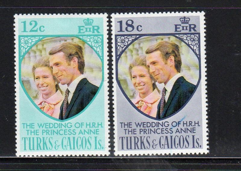 TURKS & CAICOS ISLANDS #286-287  1973 WEDDING OF PRINCESS ANNE  MINT VF LH O.G