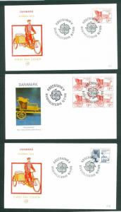 Denmark. 3 FDC. Post,Motorbike. 1979. Europe V. History Post,Telecommunication.