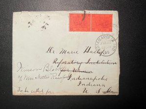 1895 British Hong Kong Cover to Indianapolis IN USA Marie Hasley