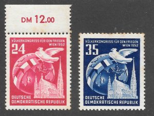 DDR Scott 118-19 MNHOG - 1952 Vienna Congress of Nations - SCV $3.00