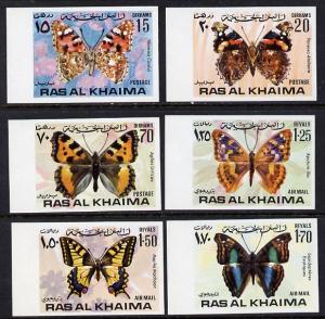 Ras al-Khaima 1972 Mi#614B/619B BUTTERFLIES Set (6) IMPERFORATED  MNH