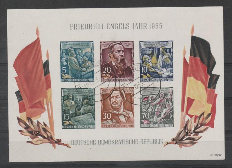 EAST GERMANY 1955 ENGELS MINIATURE SHEET CTO WITH GUM